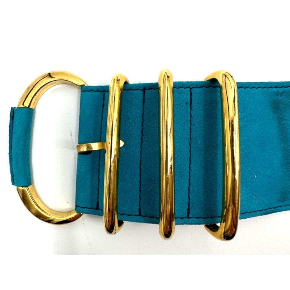 Escada Womens Wide Blue Suede Leather Contoured Waist Belt One Size Italy - Picture 7 of 12